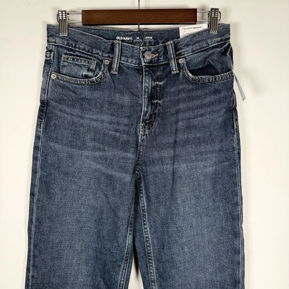 Old Navy Girls Jeans Size 14 Loose Medium Wash Distressed NEW‎ NWT